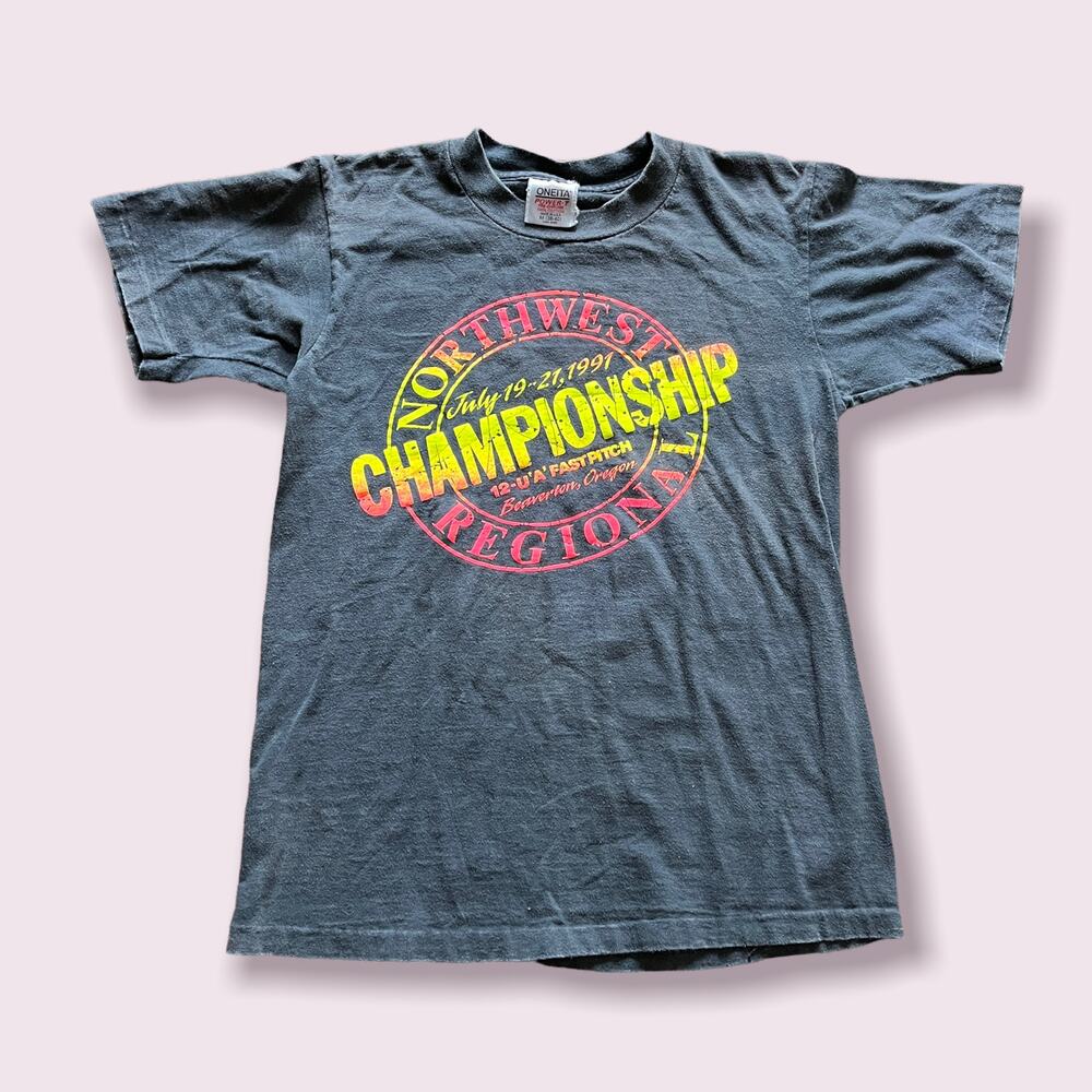 Vintage 1991 Oneita softball championship single stitch t-shirt size Medium